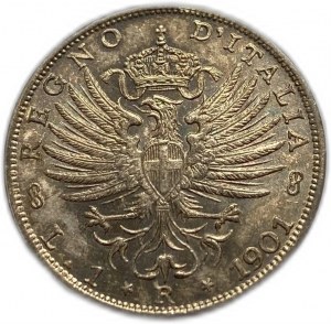 Itálie, 1 lira 1901, Vittorio Emanuele III, UNC Toning