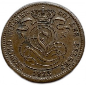 Belgia, 10 centymów 1833, Leopold I, kluczowa data, XF