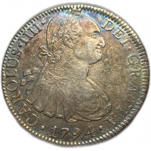 Mexiko, 8 Reales, 1794 FM, Karl IV, XF Tönung