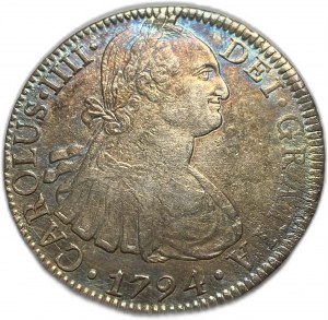 Mexique, 8 Reales, 1794 FM, Charles IV, XF Tonalité