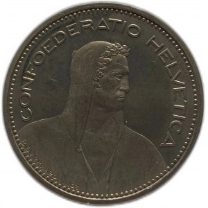 Švajčiarsko, 5 frankov 1991 B, PROOF Zriedkavé