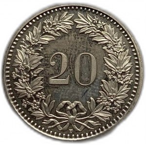 Schweiz, 20 Rappen 1991 B, Kupfer-Nickel, PROOF