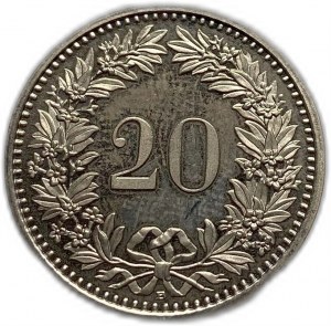 Switzerland, 20 Rappen 1991 B, Copper-Nickel, PROOF