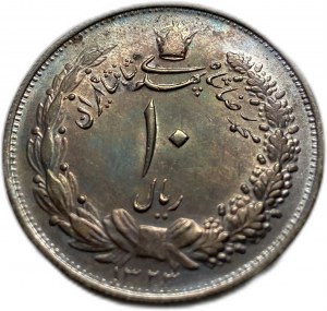 Irán, 10 rialov 1944 (1323), Reza Shah Pahlavi, UNC