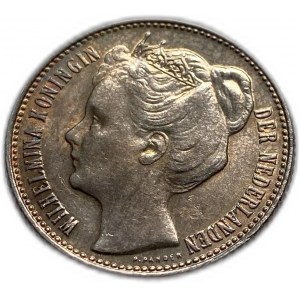 Pays-Bas, 1/2 Gulden 1907, Wilhelmina I, Tonalité AUNC-UNC