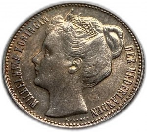 Paesi Bassi, 1/2 Gulden 1907, Guglielmina I, tonalità AUNC-UNC