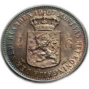 Nizozemsko, 1/2 Gulden 1907, Wilhelmina I, AUNC-UNC Toning