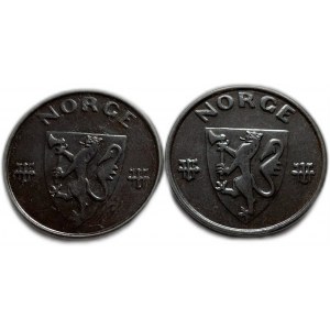 Norvège, 5 minerai 1943 et 5 minerai 1944 (deux pièces), AUNC