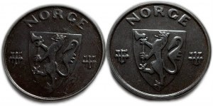 Norvège, 5 minerai 1943 et 5 minerai 1944 (deux pièces), AUNC