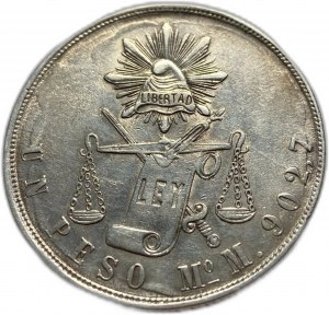 Meksyk, 1 Peso, 1871 Mo M, srebro, KM# 408.5, tonacja XF-AUNC