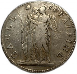 Italy Piedmont Republic, 5 Francs, 1802, XF