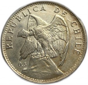 Chile, 1 peso, 1921, UNC tónování