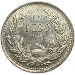 Chile, 1 Peso, 1921, UNC Toning