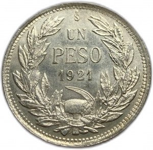 Chile, 1 Peso, 1921, UNC Toning