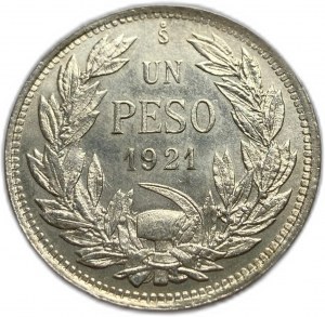 Chile, 1 peso, 1921, UNC tónování