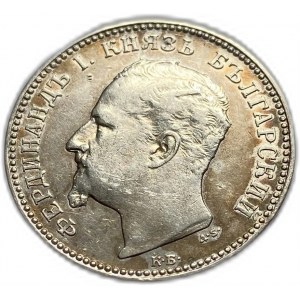 Bulgaria, 1 Lev, 1891 KB, Ferdinando I, argento, KM# 13, XF