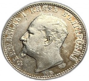 Bulgaria, 1 Lev, 1891 KB, Ferdinand I, Silver, KM# 13, XF