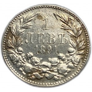 Bulharsko, 1 Lev, 1891 KB, Ferdinand I, stříbro, KM# 13, XF