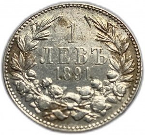 Bulgaria, 1 Lev, 1891 KB, Ferdinando I, argento, KM# 13, XF
