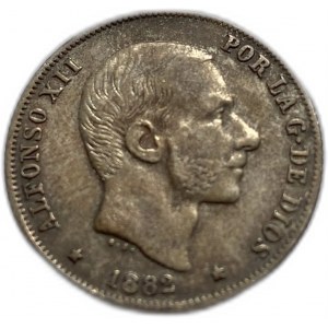 Filipíny, 20 Centimos 1882, Alfonso XII, XF