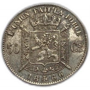 Belgien, Leopold II, 50 Centimes 1866, UNC-Tonung