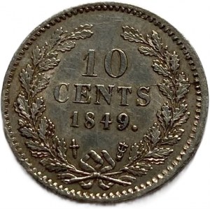 Holandia, Wilhelm II, 10 centów 1849, AUNC-UNC