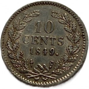 Holandsko, William II, 10 centov 1849., AUNC-UNC