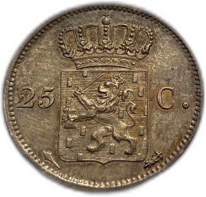 Pays-Bas, Willem I, 25 Cents 1825, UNC Toning
