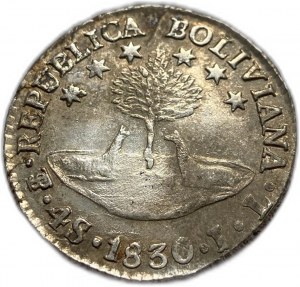 Bolivia, 4 Soles 1830 PTS JL, AUNC Luster