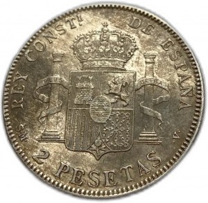 Spagna, Alfonso XIII, 2 Pesetas 1905 (05) SMV, AUNC