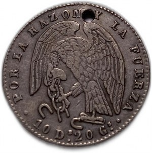 Chile 2 Reales 1849 ML, děrovaný
