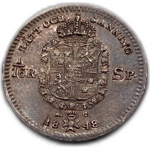 Schweden, 1/16 Riksdaler 1848/5, Überdatum