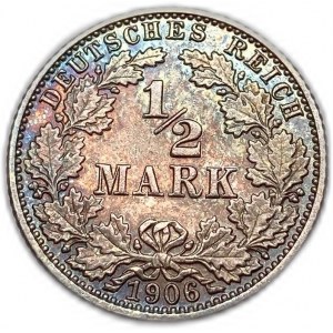 Germany, 1/2 Mark 1906 J, Toning