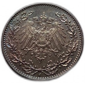 Nemecko, 1/2 marky 1906 J, tónovanie
