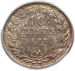 Holandia, 10 centów 1903, tonowanie