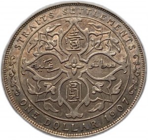 Osady Cieśniny, 1 dolar, 1907 H, Edward VII