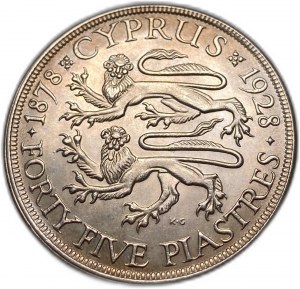 Cyprus, 45 Piastres, 1928, George V