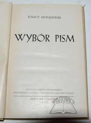 MATUSZEWSKI Ignacy, Wybór pism.