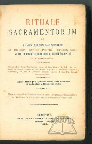 (NÁBOŽENSTVO). (PYOTR RITUÁL). Rituale sacramentorum ac aliarum ecclesiae caeremoniarum.