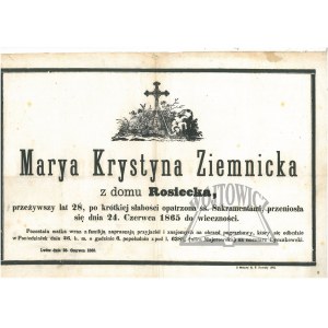 (CMENTARZ Łyczakowski). Ziemnicka Marya Krystyna z domu Rosiecka,