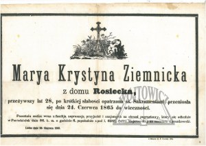 (cimetière de Lychakiv). Ziemnicka Marya Krystyna, née Rosiecka,