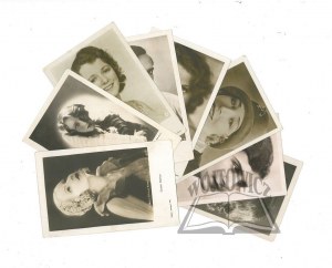(AKTORZY). Zbiór 8-miu pocztówek z wizerunkami aktorek i aktorów.