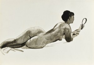 Ludwik MACIĄG (1920-2007), Nude of a woman lying with a mirror in her hand
