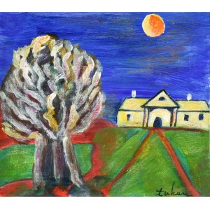 Eugeniusz TUKAN-WOLSKI (1928-2014), Notturno con un albero e un maniero sullo sfondo