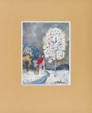 Eugeniusz TUKAN-WOLSKI (1928-2014), Pejzaż zimowy z kapliczką i drzewem