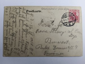 CARTOLINA OTMUCHÓW OTTMACHAU NYSA, 3 VEDUTE CASTELLO MERCATO, EMBLEMA AQUILA, FRANCOBOLLO NYSA NEISSE, ANTEGUERRA 1911, FRANCOBOLLO