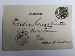 POCZTÓWKA POZNAŃ POSEN WILHELMPLATZ TEATR, TRAMWAJ, DŁUGI ADRES, PRZEDWOJENNA 1899 R, STEMPEL, ZNACZEK