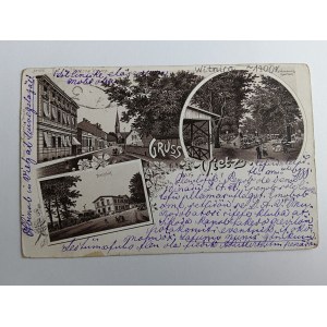 POCZTÓWKA WITNICA VIETZ, GORZÓW WLKP, LITOGRAFIA, DŁUGI ADRES, DWORZEC, PRZEDWOJENNA, STEMPEL, ZNACZEK