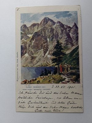 POHLEDNICE TATRA MORSKIE OKO, POLSKÁ MALBA, DLOUHÁ ADRESA, PŘEDVÁLEČNÝ ROK 1901, ZNÁMKA, RAZÍTKO