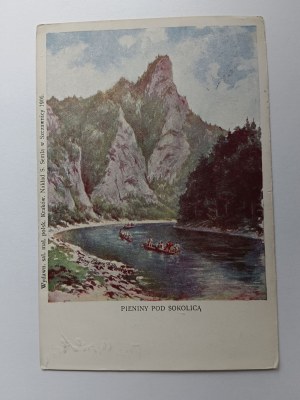 POSTCARD PIENINY POD SOKOLICA, SOKOLICA, DUNAJEC, RAFTING, PRE-WAR, STAMP SZCZAWNICA, STAMP, POLISH PAINTING